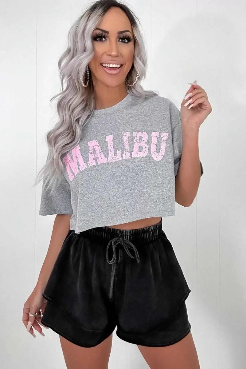 Chic Black Mineral Wash High-Waisted French Terry Casual Shorts - Love Salve